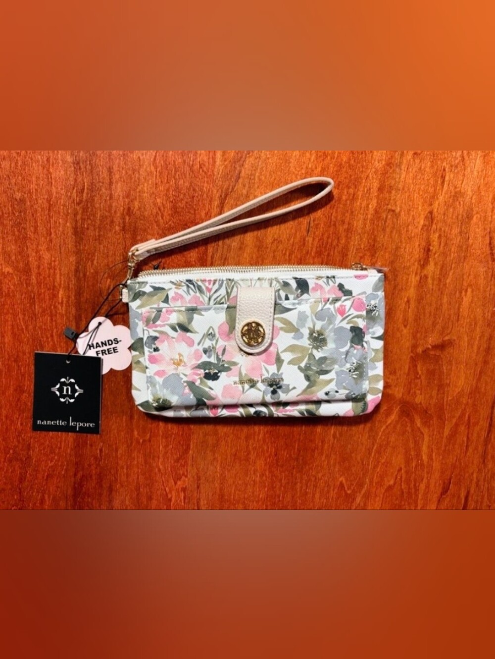 Nanette Lepore Floral Wristlet Clutch in Pink, Green & Cream